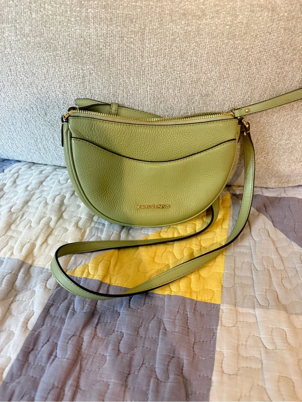 Michael Kors Olive Green Pebbled Leather Crescent Crossbody